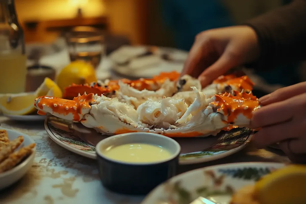 A home cook cracking open freshly cooked snow crab legs at the table. Wondering what is the best way to cook frozen snow crab legs? Steaming, boiling, or baking all work perfectly!